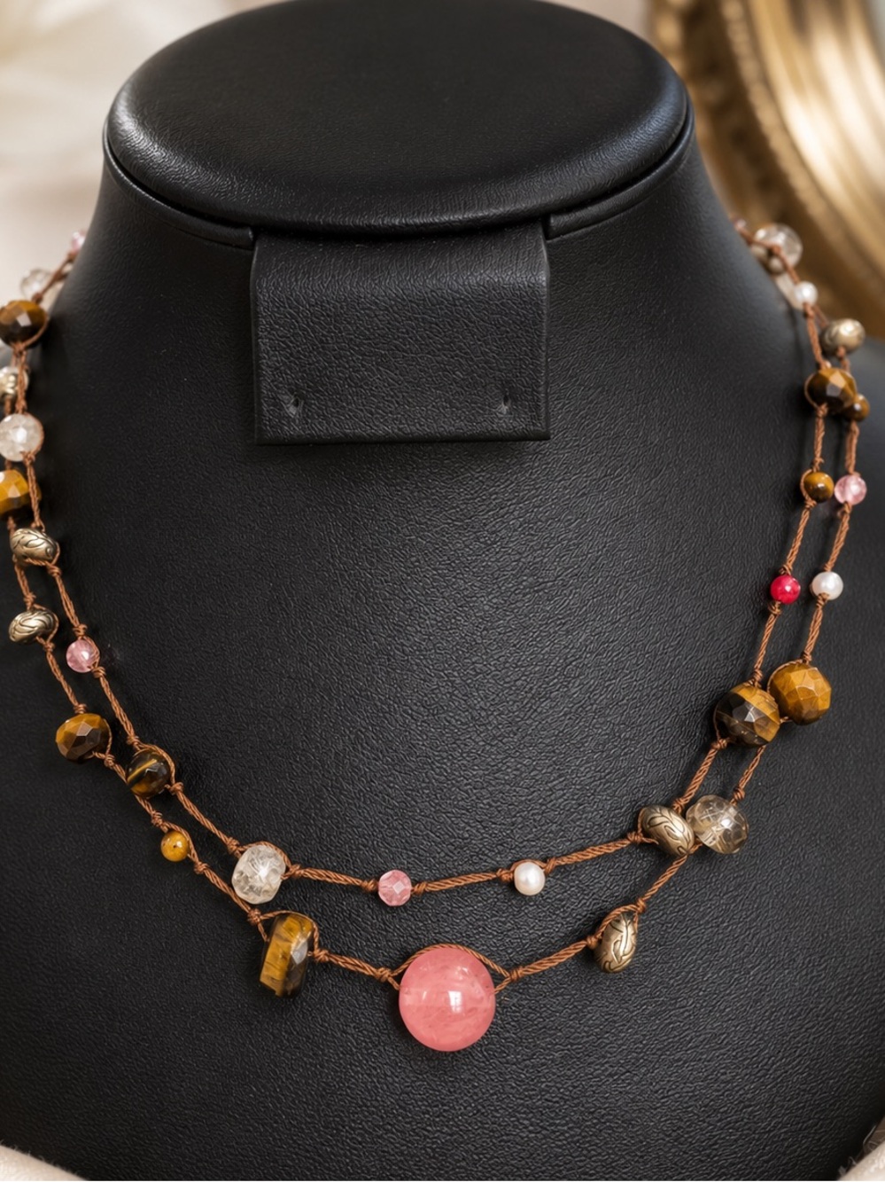 Sigrid Olsen long corded multi gemstone beaded necklace tiger's eye 34"